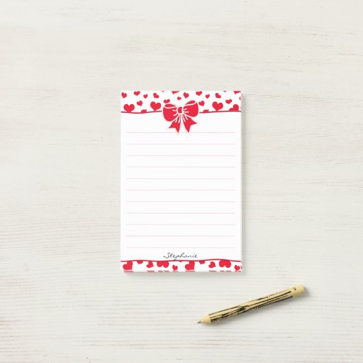 Naam: Valentijn Red Hearts Random Pattern Post-it® Notes (Op bureau)