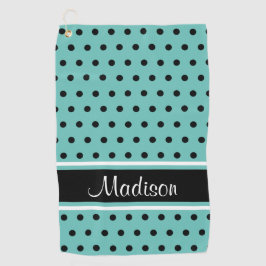Naam van Blauwgroen zwart-wit dot Stripe Script Golfhanddoek