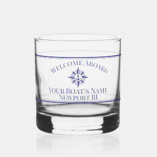 Naam van boot Dock Nautical Kompas Drinkset Whisky Glas