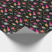Naam van Cute Space Rocket Pattern Birthday Cadeaupapier (Hoek)