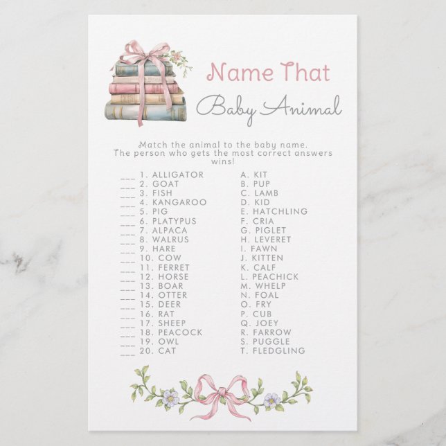 Naam van de baby Animal Storybook Baby shower spel (Voorkant)