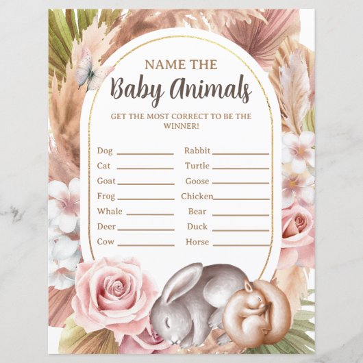 Naam van de Baby Animals Baby shower Game (Voorkant)