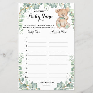 Naam van de Baby Tune Beer Greenery Shower Game Ca Flyer