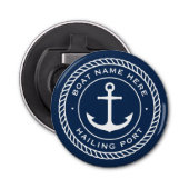 Naam van de boot en kustlijn van het havenanker button flesopener (Voorkant)