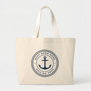 Naam van de boot en kustlijn van het havenanker grote tote bag