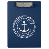Naam van de boot en kustlijn van het havenanker klembord (Voorkant)
