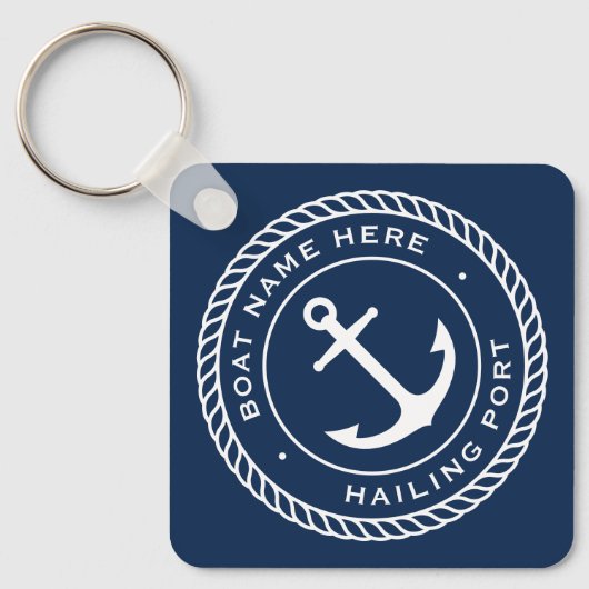 Naam van de boot en kustlijn van het havenanker sleutelhanger (Voorkant)