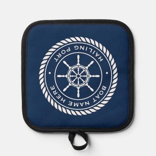 Naam van de boot en scheepskuikens van de haven pannenlap (Voorkant)