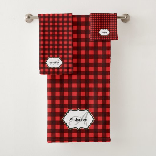 Naam van de buffelplaid-monogram DIY-initialen  Bad Handdoek (Insitu)