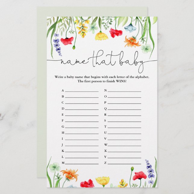 Naam van de kleurrijke wildbloemen van het baby (Voorkant / Achterkant)