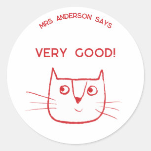 Naam van de leraar Aanmoediging Leuke Cartoon Kat Ronde Sticker