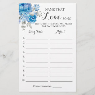 Naam van de liefdeskaart Song Blue Flower Game Flyer