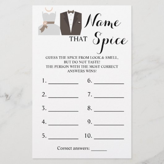 Naam van de Spice Bride & Groom Game Card Flyer (Voorkant)