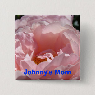 Naam van kind Moeder knopen Roze Roos Bloemen Hall Vierkante Button 5,1 Cm