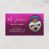 Naam van leraar Rainbow Glitter Heart Cloud Kinder Visitekaartje (Voorkant)
