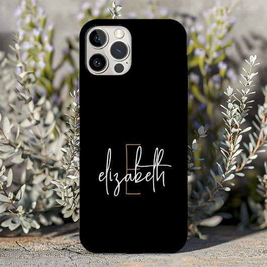 Naam van modern zwart goudmonogram Case-Mate iPhone case