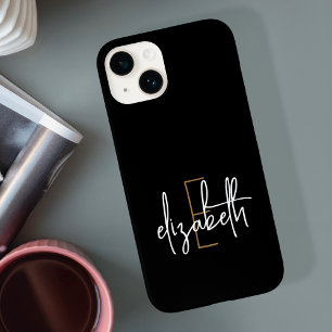 Naam van modern zwart goudmonogram Case-Mate iPhone 14 hoesje