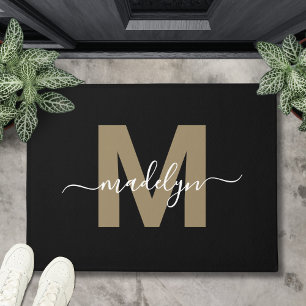 Naam van modern zwart goudmonogram deurmat
