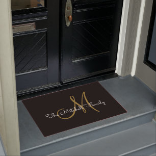 Naam van moderne Manuscript Gold Black Monogram Deurmat