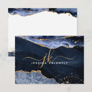 Naam van monogram blauw Agate Geode Gold Glitter-s Notitiekaartje