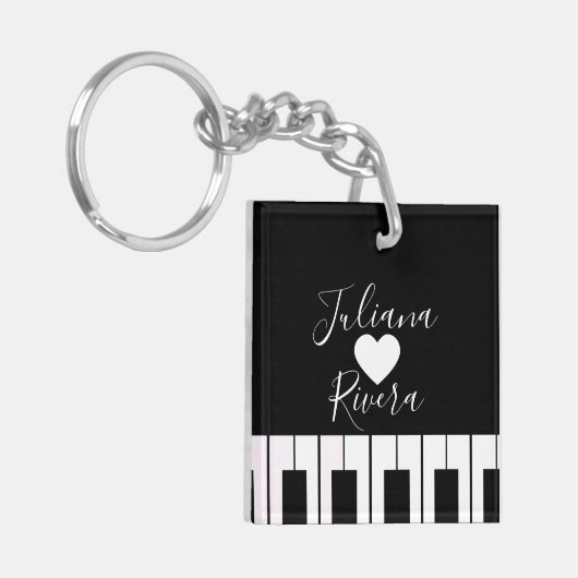 Naam van piano- en hartscript sleutelhanger (Voorkant Links)