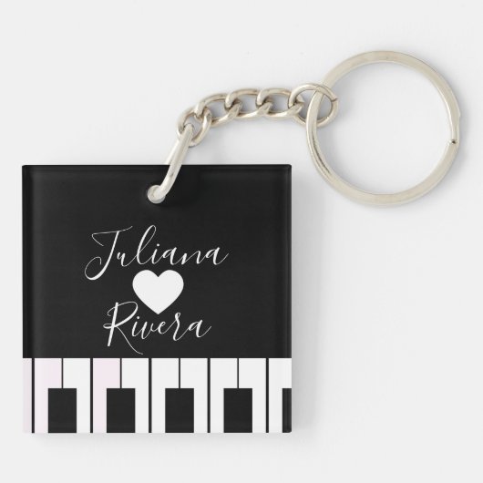 Naam van piano- en hartscript sleutelhanger (Achterkant)