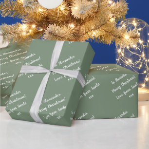 Naam Van Santa Sage Green Merry-kerst Cadeaupapier