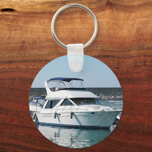 Naam van zee-ankerkapitein of Boat-foto-terug-wit Sleutelhanger (Achterkant)