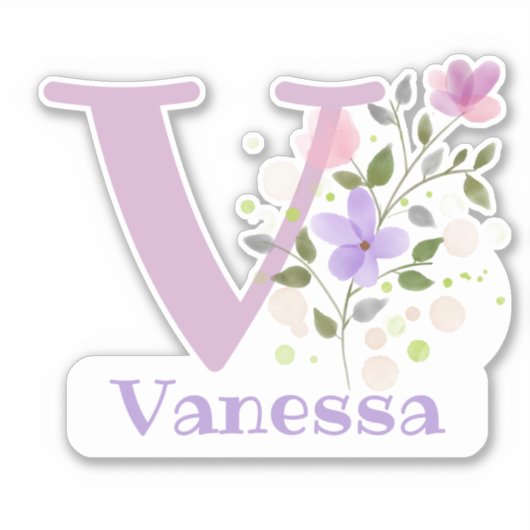 Naam Vanessa met Letter V Sticker Cut-Out (Voorkant)