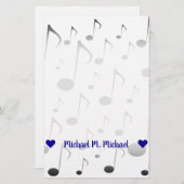 naam; Vele Musical Notes Pattern Briefpapier (Voorkant / Achterkant)