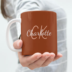 Naam verbrand oranje monogram initiaal koffiemok