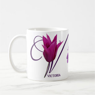 naam Victoria monogram  bloemen Koffiemok