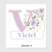 Naam Violet met letter V Sticker cut-out (Vel)