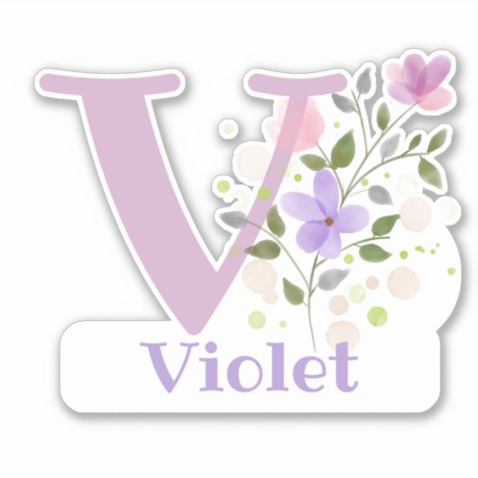 Naam Violet met letter V Sticker cut-out (Voorkant)