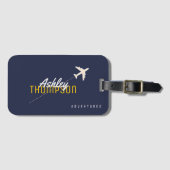 Naam & vliegtuig voor uw reis avonturen stijlvol bagagelabel (Voorkant (horizontaal))