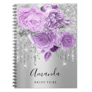 Naam Vrijgezellenfeest Silver Drip Floral Paarse R Notitieboek