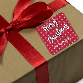 Naam, Vrolijk Kerstfeest Rood & Wit Polka Dots Vierkante Sticker