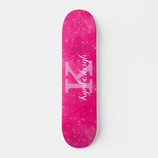 Naam warm roze glam Diamond Sparkle Monogram Skateboard (Voorkant)