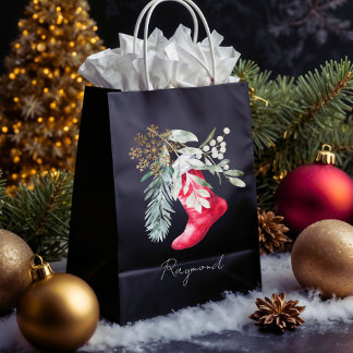 Naam Watercolor Script Elegante Kous Kerstmis Medium Cadeauzakje