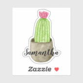 Naam waterverf bloeiende cactus sticker (Vel)