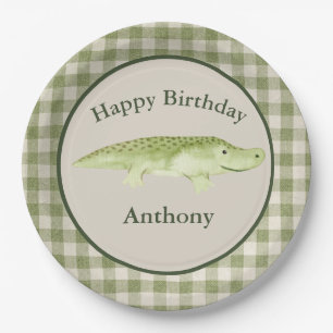 Naam Waterverf Cute Alligator Birthday Papieren Bordje