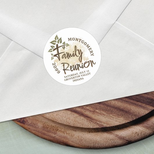 Naam waterverf Family Reunion Script Tree Ronde Sticker