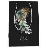 Naam Waterverf Modern Foliage Merry Christmas Medium Cadeauzakje (Voorkant)
