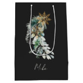 Naam Waterverf Modern Foliage Merry Christmas Medium Cadeauzakje (Achterkant)