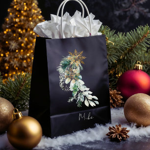 Naam Waterverf Modern Foliage Merry Christmas Medium Cadeauzakje