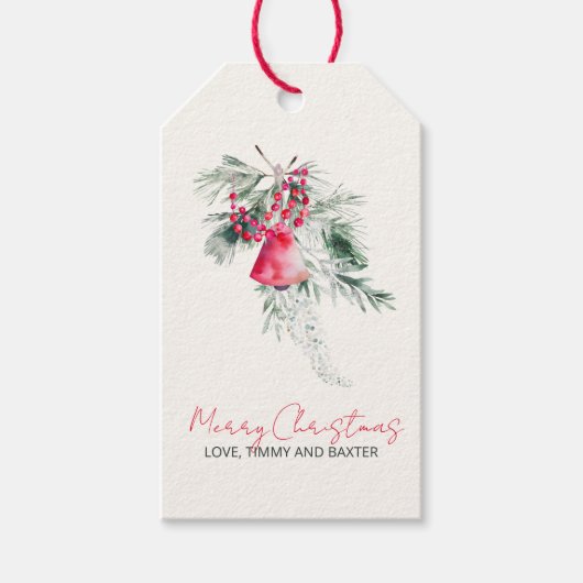 Naam Waterverf Modern Script Merry Christmas Cadeaulabel (Voorkant)