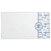 Naam + Waterverf Monogram Shark | Blauw en wit Kussensloop (Voorkant-Rechts)