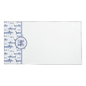 Naam + Waterverf Monogram Shark | Blauw en wit Kussensloop (Achterkant-Links)