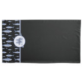 Naam + Waterverf Monogram Shark | Zwart-blauw Kussensloop (Voorkant-Links)