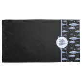 Naam + Waterverf Monogram Shark | Zwart-blauw Kussensloop (Voorkant-Rechts)